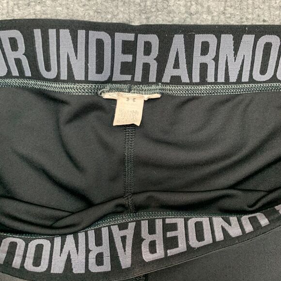 Under Armour Crop Leggings Womens S Small Black Logo Waistband Pull on Stretch - Picture 6 of 12